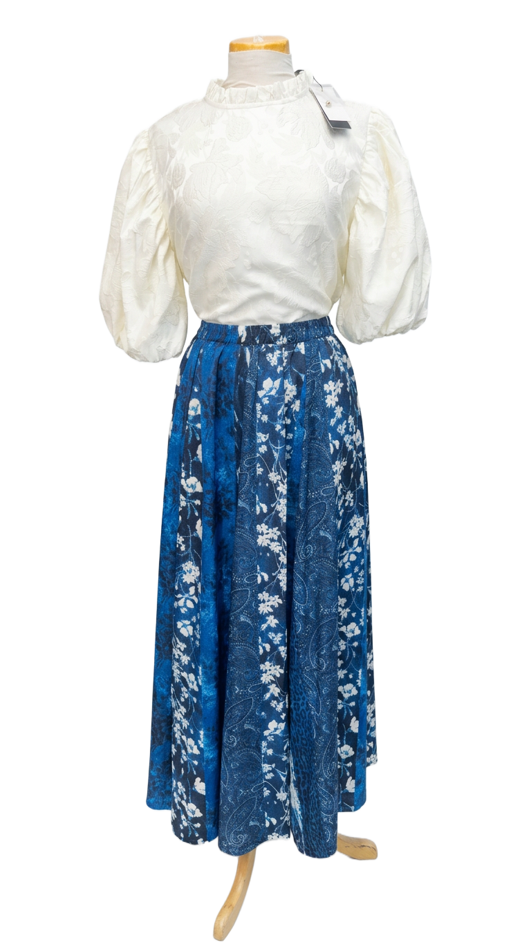 Cream Jacquard Puff Blouse