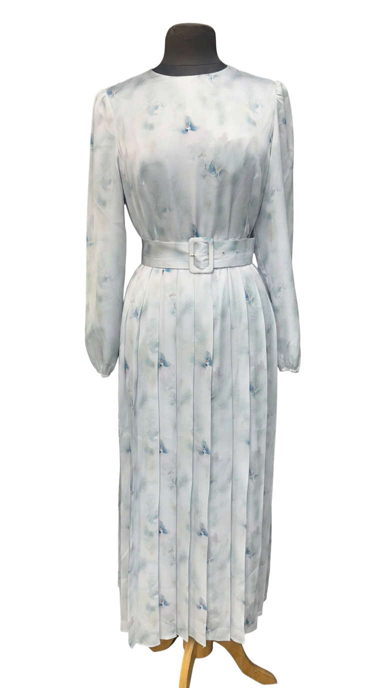 Mist Pleated Belted Dress